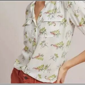 Anthropologie Maeve White Multi Tiger Print‎ Shirt Women’s Size 0